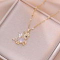 Exquisite golden dragon pendant necklace with oval zircon on a luxury silk jewelry box - Titanium Steel / White Zirconia Rabbit