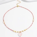 Handgefertigte Perlenkette mit rosa Quarz-Herzanhänger und Süßwasserperlen - Rosa Herz-Stil (X3691) / Rosa