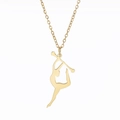 Collier avec pendentif silhouette de gymnaste rythmique dorée et chaîne fine polie - Or-Gymnastique Rythmique Massue