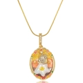 Gouden ketting in tuinstijl met zwaan hanger en details van bloemen van zoetwaterparels - Zwaan Bloem Ovale Stijl (X3960)