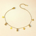 Golden titanium steel anklet featuring butterfly pendants and rectangular zircon crystals - Butterfly Rectangular Rhinestone Style (TL0005)