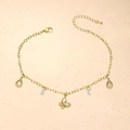 Golden butterfly anklet featuring zircon accents and teardrop pendants with lobster clasp - Butterfly Waterdrop Zircon Style (TL0008)