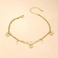 Double-layered gold anklet with white butterfly charms and pearls for women - Double Layer Three White Butterflies Style (TL0010)