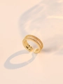 Anello aperto dorato per donna con tre file di zirconi quadrati e rotondi a pavé - Tre File di Zirconia Stile Aperto di Lusso (J0176)