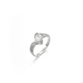 Anello in acciaio argento con zircone tondo e micropavé laterale di piccoli cristalli - Diamante Singolo Rotondo Argento Stile Aperto (J0191)