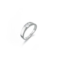 Anello regolabile in acciaio inossidabile argento con solitario di zircone rotondo - Diamante Singolo Semplice Argento Stile Aperto (J0215)