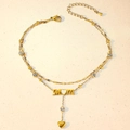 Double-layer gold stainless steel anklet with MOM pendant and zircon heart charms - MOM Letter Heart Style (TL0019)