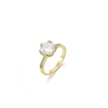 Anello regolabile in acciaio inossidabile dorato con zircone rotondo e montatura a sei griffe - Diamante Rotondo a Sei Griffe Oro Stile Aperto (J0268)