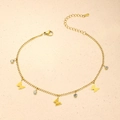 Golden butterfly anklet for women with zircon stone charms and adjustable steel chain - Three Matte Butterflies Four Rhinestones Style (TL0020)