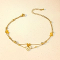 Double-layered golden stainless steel anklet with white heart charms and zircon stones - Double Layer White Enamel Heart Style (TL0021)