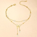 Golden double-layer butterfly bow anklet with white pearls and adjustable chain - Bowknot Pearl Tassel Style (TL0028)