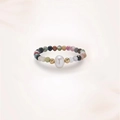 Anello di perle con pietre naturali, perla d'acqua dolce e grani dorati su bianco - Stile con Perle in Pietra Naturale Multicolore (J0392)