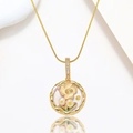 Elegant gold flower necklace with beige enamel petals and a natural freshwater pearl - Beige Enamel Flower Pearl Style (X3978)
