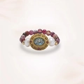 Anello vintage con perline, gemma azzurra e perle in finitura dorata - Stile con Perle Traforate in Gemma Celeste (J0400)