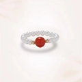 Elegante anello con perle bianche e una grande perla di corniola rossa nel centro - Stile a Perla Rotonda in Agata Rossa con Perle Bianche (J0414)