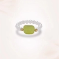 Anello elastico con perle bianche dotato di gemma verde e perle di metallo oro - Stile in Giada Rettangolare Verde di Perla Bianca (J0415)