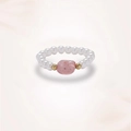 Anello di perle con quarzo fragola rosa centrale e piccoli inserti in metallo dorato - Stile in Pietra Grezza Rosa di Perla Bianca (J0418)