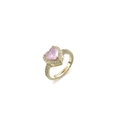 Anello dorato regolabile con zircone rosa a forma di cuore e accenti di diamanti halo - Gemma a Cuore Rosa Halo Stile Aperto (J0599)