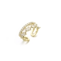 Anello regolabile placcato oro con zirconi marquise e tondi in un design a doppio strato - Stile a Foglia in Diamante Marquise (J0652)