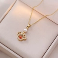 Goldene Ruyi Anhänger Halskette mit orangem Edelstein und Perle in Schmuckbox - X0164 Glücksverheißende Wolke Ruyi