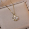 Elegant gold necklace with circular pendant featuring pavé-set baguette cubic zirconia crystals - Baguette Zircon Round Pendant (X1897) / Gold