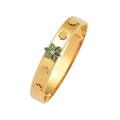 Gold floral bangle with green zircon petals and elegant beaded milgrain border detail - Gold Inlaid Green Gemstone Flower Style (TT0359)