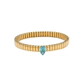 Dettaglio del bracciale a serpente Tubogas dorato con una gemma blu con taglio a pera - Stile Elastico con Gemma a Goccia / Stile Blu (TT0375)