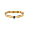 Bracciale elastico in acciaio inossidabile dorato con gemma blu a forma di pera - Stile Elastico con Gemma a Goccia / Stile Blu Profondo (TT0517)