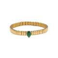 Dettaglio del bracciale Tubogas dorato con incastonata una gemma verde pera - Stile Elastico con Gemma a Goccia / Stile Verde Scuro (TT0434)