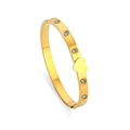 Polished gold butterfly bangle with sparkling zircons and heart charm on white background - Heart-Shaped Decoration Style (TT0585)