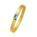 Detail of golden Tubogas bracelet featuring a rectangular blue zircon stone centerpiece - Aquamarine Style Rectangular Stone (TT0382) / Gold-Light Blue (TT0382)