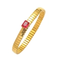 Elegant gold Tubogas bracelet with a vibrant rectangular red zircon gemstone inlay - Ruby Style Rectangular Stone (TT0386) / Gold-Dark Red (TT0386)