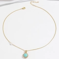 Golden necklace with turquoise stone, white crystal halo and pearls on a fine chain - Turquoise Necklace (X3909) / Gold