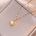 Elegant gold clover necklace with translucent white stone and micro-inlaid crystals - Flower Petal Opal Style (X0215)