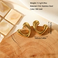 Detail showing 18K gold plated stainless steel earrings with molten texture on wood base - Irregular Heart/U-shape Style (ES-110167)