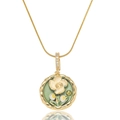 Elegant gold flower necklace with green enamel pendant and white zircon petals - Light Green Background White Enamel Flower Style (X3979)