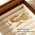 Detail of 18K gold-plated heart hoop earrings with size measurements and weight info - Rounded 3D Heart Style (ES-110054)