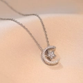 Elegante Halskette mit Stern- und Mondanhänger aus Silber mit Zirkonia auf Seide - Stern-Mond-Stil (X0373)