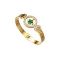 Detail of gold floral bangle with green clover stone inlay and white zircon accents - Gold with Green Flower