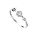 Detail view of 18k gold plated bangle with green glass and sparkling cubic zirconia stones - Gray Cat Eye Style (SZ-291) / Steel