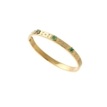 Close-up of gold bangle featuring green floral patterns and white zircon accents - Gold Green