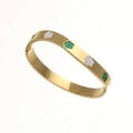 Gouden titanium stalen armband met bloemmotieven met vijf bladeren en kleurrijke inleg - Goud Groen Stijl (SZ-310)