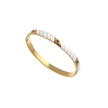 Detail view of gold titanium steel bangle with white enamel and blue zircon stones - Gold-Blue