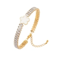 Elegant gold titanium steel bracelet featuring double-row zircons and a white flower charm - Five-petal Flower Zirconia Bracelet (TT0351)