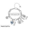 Detail view of steel link bracelet with Hamsa, Evil Eye and sun charms on white background - Evil Eye Hamsa Hand Steel Color Style (SL110024 Steel)