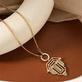 Retro Turkish style shield pendant necklace with full pavé crystals on a gold ball chain - Gold (XL110027)