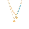 Collier double couche doré thème océan avec pendentifs coquillages, étoile de mer - Style Multi-rangs Coquille St-Jacques & Étoile de Mer (2#)