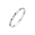 Vintage titanium steel bangle with marquise green emerald and 18K gold plated finish - Silver With Green Zircon