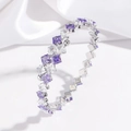 Silver-finish titanium steel bracelet with alternating purple and clear square crystals - Purple