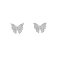 Silberne Schmetterling Ohrringe mit Zirkonia Steinen in asymmetrischem Design für Damen - Schmetterling Ohrstecker (E0618)